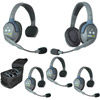 Eartec UL541 UltraLITE 5 Person System w/ 4 Single 1 Double Headsets, Batteries, Charger & Case