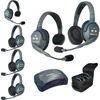 Eartec HUB624 UltraLITE & HUB 6 person system w/2 Single, 4 Double Headsets, Batteries, Charger & Case