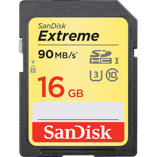 Extreme 16GB SDHC UHS-1 U3 Class 10 Card, 90MB/s, 600x