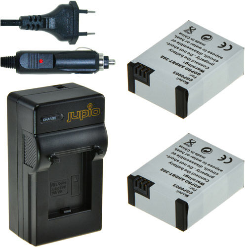 Kit: Battery Charger and 2 x AHDBT-302 Batteries for GoPro Hero 3 -1200 mAh
