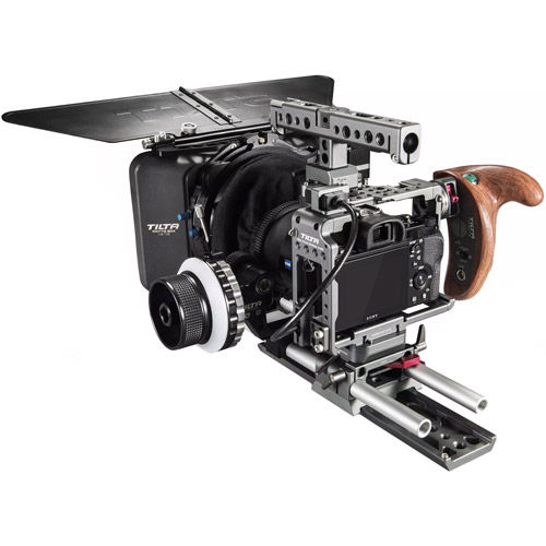 A7 Camera Cage Kit. Inc Wooden Handle with Run/Stop, Matte Box, Follow Focus, and Dovetail