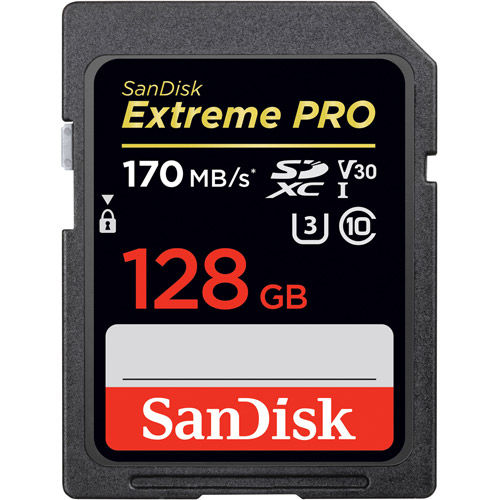 Extreme Pro 128GB SDXC UHS-I Class 10 U3/V30 Card, 170MB/s read & 90MB/s write speeds