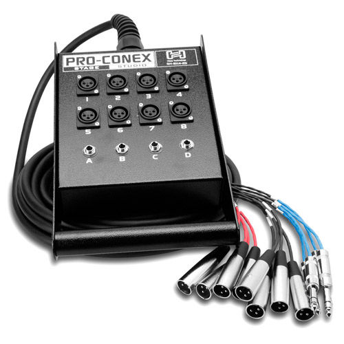 SH-8X4-25 Pro-Conex Stage Box Snake Hosa 8 x XLR Sends and 4 x 1/4 in RS Returns, 25f