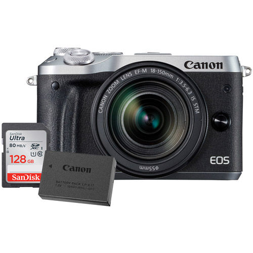 Canon Eos M6 Mirrorless Camera Kit W Ef M 18 150mm F 3 5 6 3 Is Stm Silver W Lp E17 Battery 128gb Card 1724c021 Special S Vistek Canada Product Detail