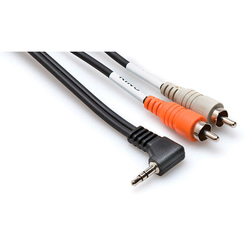 Stereo Breakout, Right-angle 3.5 mm  TRS to Dual RCA, 3'
