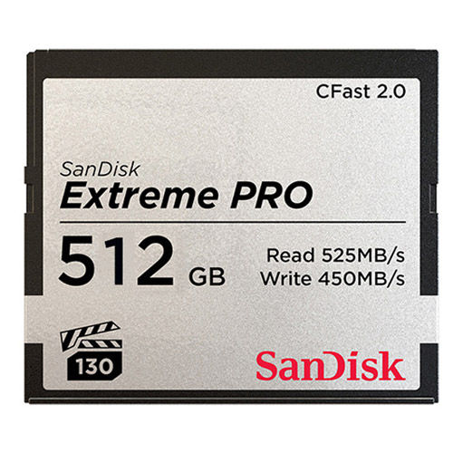 Extreme Pro 512GB Cfast 2.0 Card 525MB/s read & 450MB/s write speeds