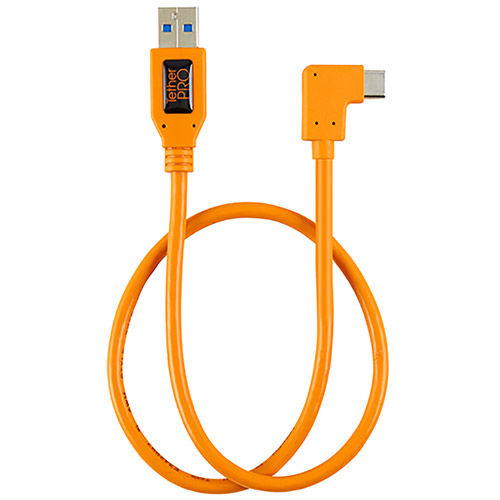 USB 3.0 to USB-C Right Angle Adapter "Pigtail" Cable, 20", igh-Visibility Orange