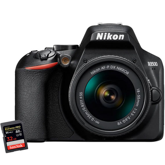 Nikon D3500 Kit w/ AF-P DX NIKKOR 18-55mm VR Lens & Extreme Pro 32GB SDHC Card