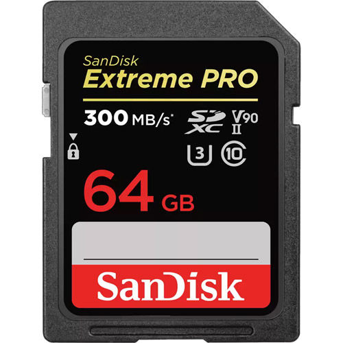 Extreme Pro 64GB SDXC UHS-II U3 V90 Card, 300MB/s read 260MB/s write speeds