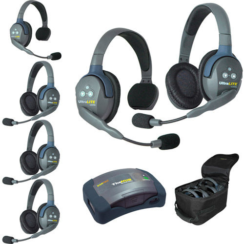 HUB624 UltraLITE & HUB 6 person system w/2 Single, 4 Double Headsets, Batteries, Charger & Case