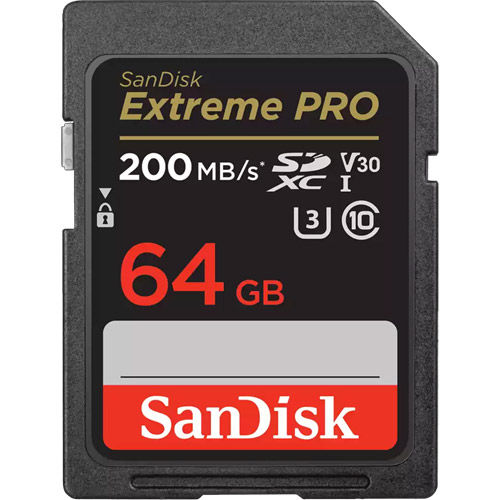 Extreme Pro 64GB SDXC UHS-I U3 Class 10 V30 Card, 200MB/s read & 90MB/s write speeds