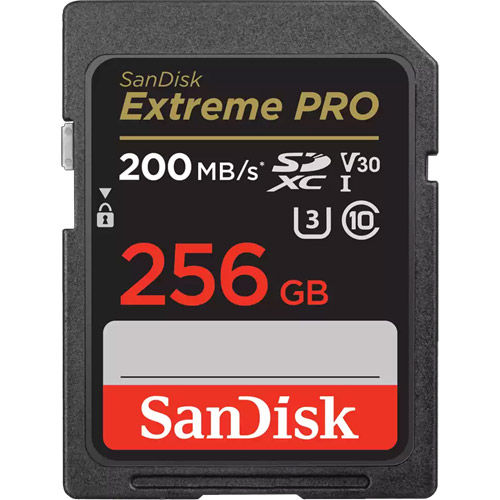 Extreme Pro 256GB SDXC UHS-I U3 Class 10 V30 Card, 200MB/s read & 90MB/s write speeds