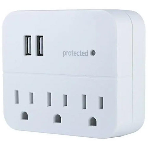 GE Wall Tap Surge Protector - 3 Outlets, 2 USB Charging Ports, 560 Joules