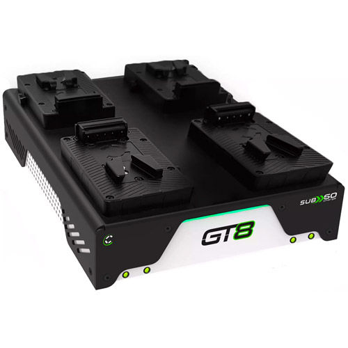 GT8 Four Position Charger, 4A Native Dual Voltage Simultaneous SUB60 Rapid Charge, V-Mount Helix Max