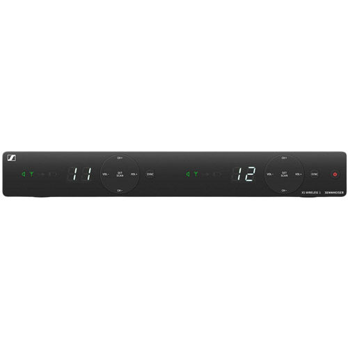 Table top receiver with internal, integrated antennas. 8 banks of 10 coordinated frequency pres