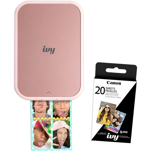 IVY 2 Mini Photo Printer Blush Pink With ZINK 2 x 3 - 20 Pack Paper