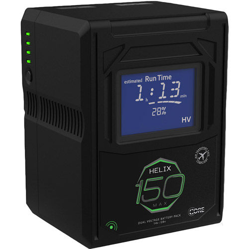 Helix150max, 14.4v/28.8v, 147wh V-mount Battery Pack LCD and w/ ptap and USB, V-mt, 20A Max Load