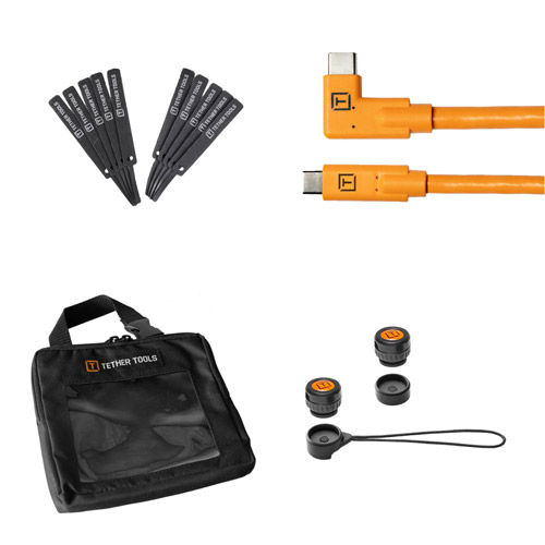 Starter Tethering Kit - 15' USB-C to USB-C, Straight Right, Ties, Guard - Orange