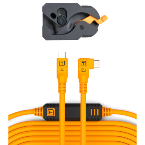 TetherGuard LeverLock & Cable Kit, 15' USB-C to USB-C, Straight to Right - Orange