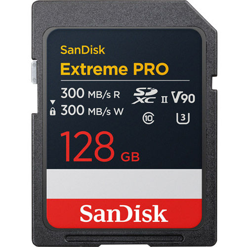 Extreme PRO 128GB SDXC UHS-II U3 V90 Card, 300MB/s read 300MB/s write speeds