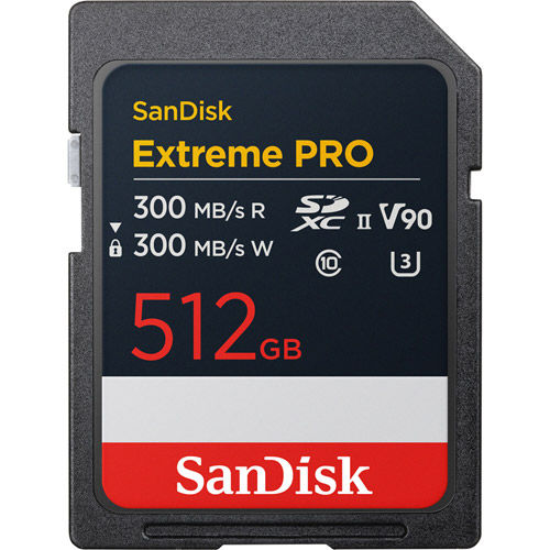 Extreme Pro 512GB SDXC UHS-II U3 V90 Memory Card (300MB/s read 300MB/s write speeds)