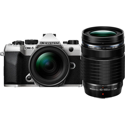 OM-5 Mark II Mirrorless Kit, Silver w/ M.Zuiko Digital 12-45mm f/4.0 PRO Lens w/ 40-150mm f/4.0