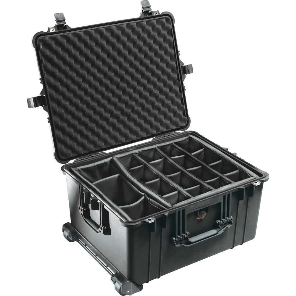 Pelican 1620 Case Black w/Divider Set w/Retractable Handle & Wheels ...