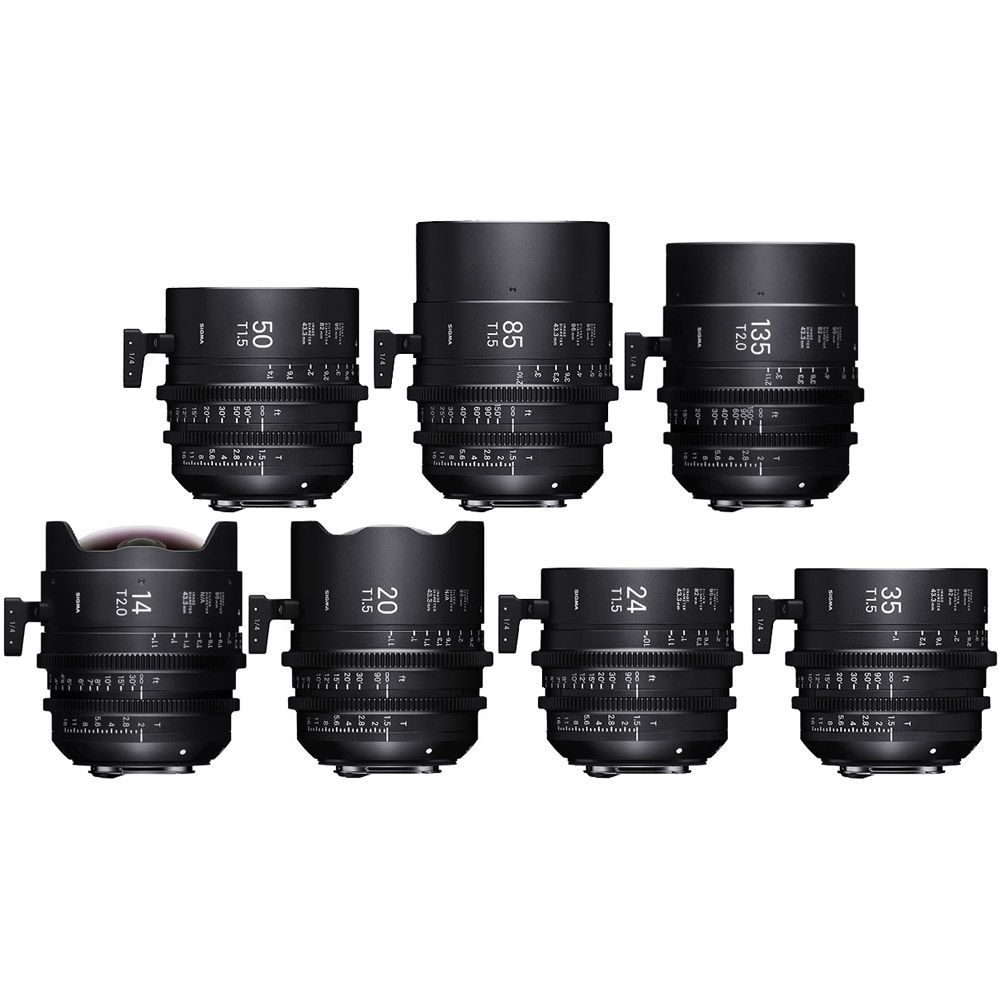 Sigma 7pc Cine Prime Lens Kit (Sony E) 14/135mm T2 FF + 20/24/35/50/85mm T1.5 + Cases PMC-002/003