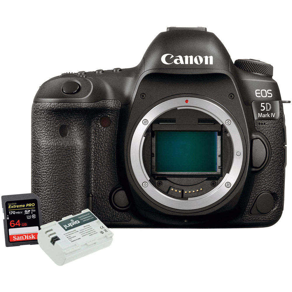 Canon EOS 5D Mark IV DSLR Body With 64GB SDXC Card and Jupio LP-E6N Battery