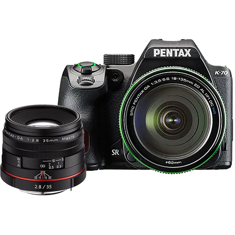 Pentax K-70 Black w/ DA 18-135mm WR KIT w/ HD PENTAX-DA 35mm F2.8 Macro  Black Lens