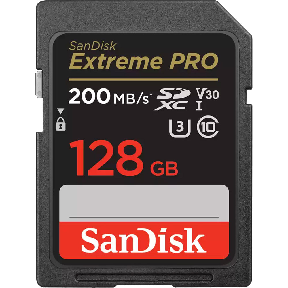 Sandisk Extreme Pro 128GB SDXC UHS-I U3 Class 10 V30 Card, 200MB/s