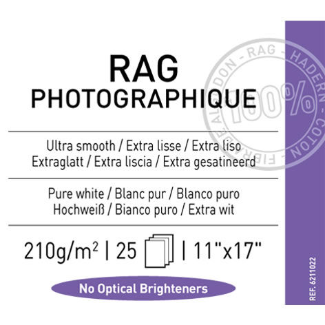 11"x17" Rag Photographique Smooth 210gsm 25 Sheets