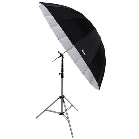 72" Black/White Parabolic Umbrella Kit with Large Light Stand, Umbrella Holder and Cold Shoe