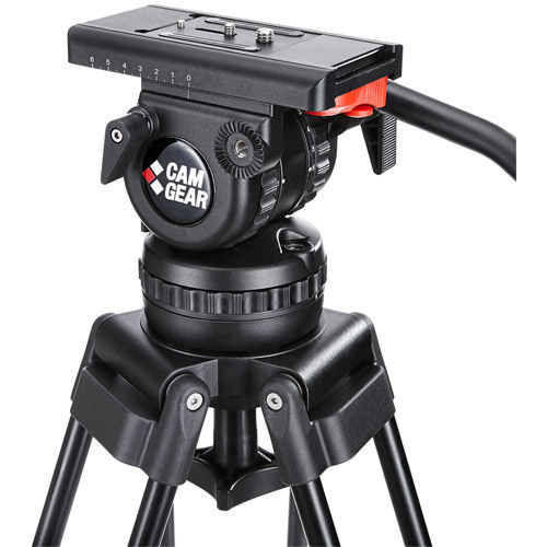 V10PMSAL Video Tripod Kit With V10 Head, T100 Aluminum Tripod with Mid-Level Spreader, and Case