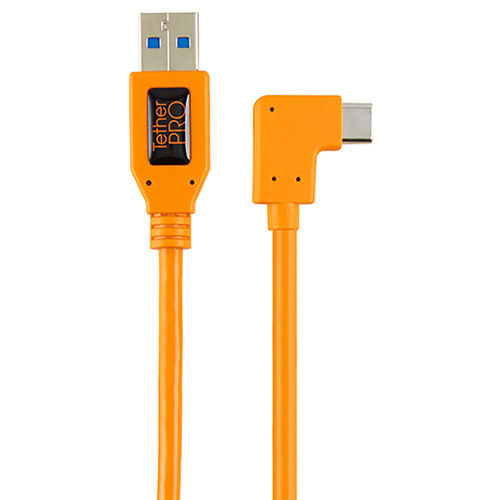 USB 3.0 to USB-C Right Angle Adapter "Pigtail" Cable, 20", igh-Visibility Orange