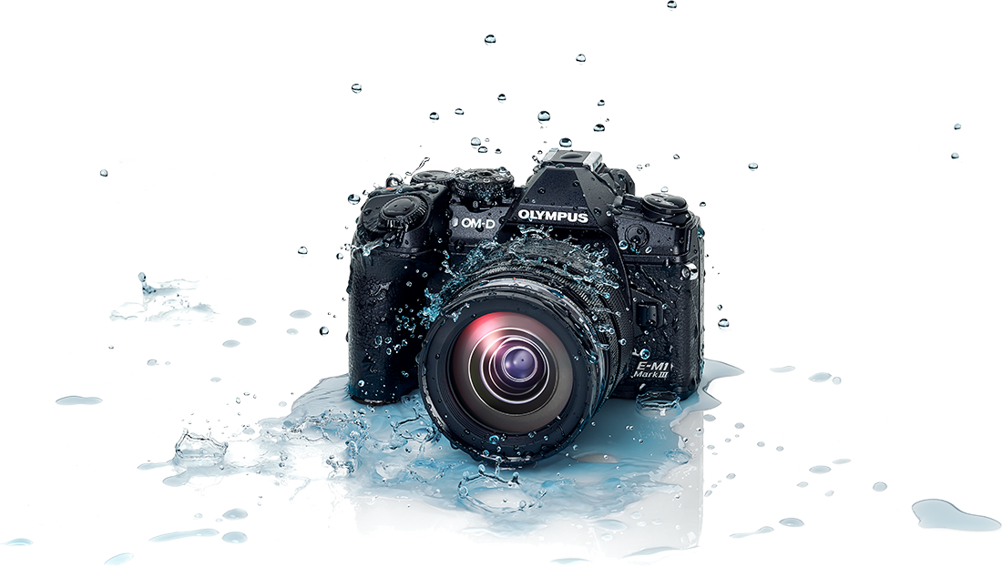 Product image of camera in puddle, demonstrating its superior weather sealing