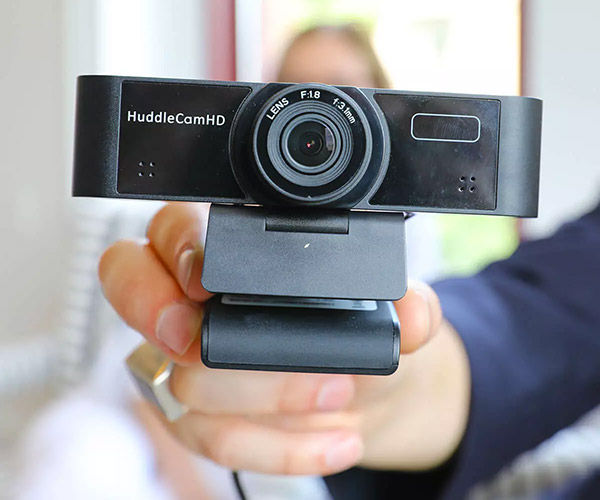 Close-up holding webcam