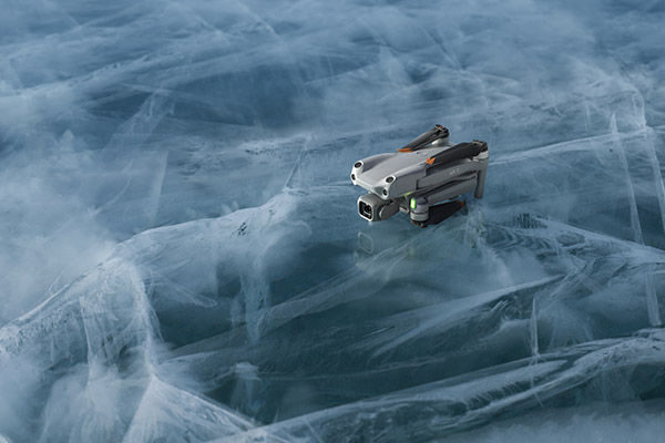 Image of stationary drone sitting on frozen lake